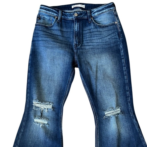 KanCan High Rise Distressed Wide Leg/Flare Jeans - Picture 4 of 7